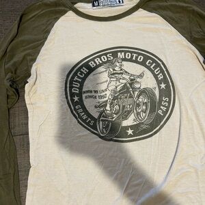 Dutch Bros Moto Club Men's Olive and Cream Long Sleeve Tee